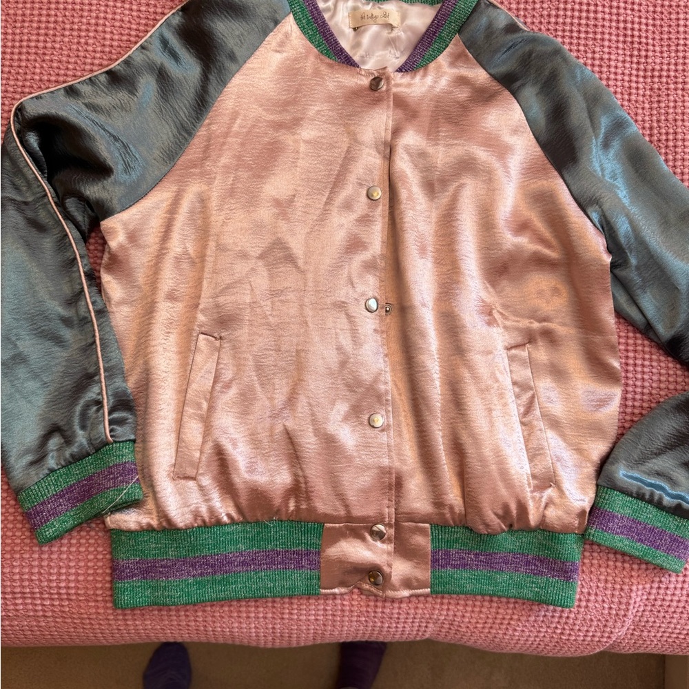 Rose Pink Satin Bomber Jacket